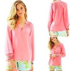 Lilly Pulitzer Elsa silk blouse in Hot Coral size S